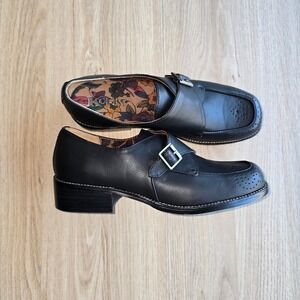 Kork-Ease Women's Monk Strap Loafers 8.5 Black Leather Dark Academia Vintage
